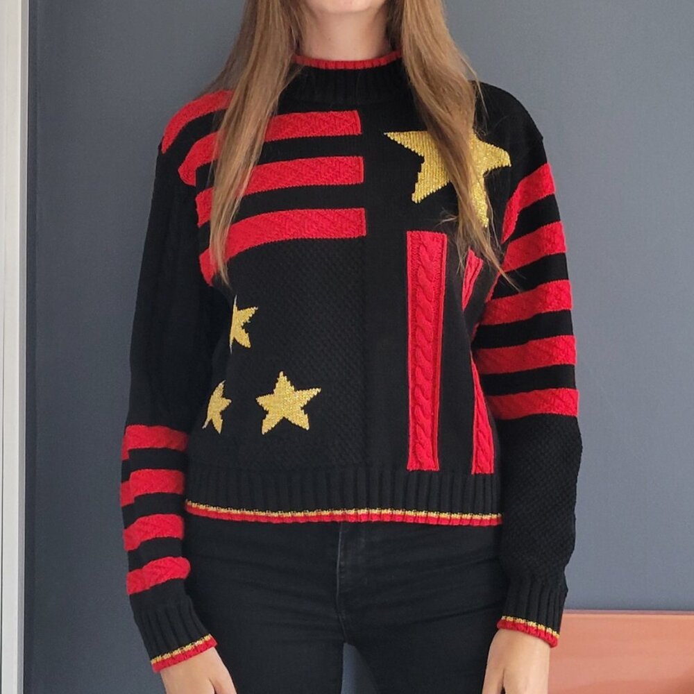 Vintage Liz Claiborne 90's Cotton Stars and Stripes Sweater - Large